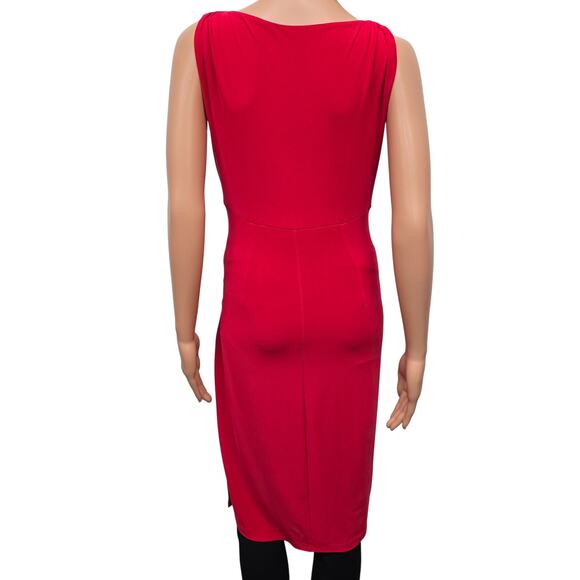 Lauren Ralph Lauren Ruched Dress Sz 4 Red V-neck Sleeveless Faux Wrap Pleated - Picture 12 of 14